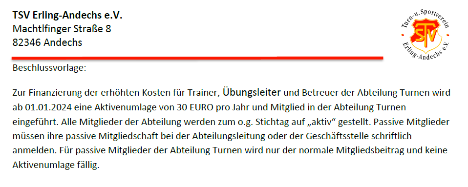 Einladung Abteilungsversammlung Turnen 2023 Beschluss